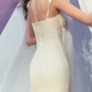 Glamorous Spaghetti Straps Ivory Prom Dress Lace Tassel Mermaid Evening Dress C8654