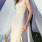 Glamorous Spaghetti Straps Ivory Prom Dress Lace Tassel Mermaid Evening Dress C8654