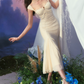 Glamorous Spaghetti Straps Ivory Prom Dress Lace Tassel Mermaid Evening Dress C8654
