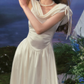 Charming Ruched Collar White Prom Dress Satin A-Line Evening Dress C8655