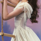 Charming Ruched Collar White Prom Dress Satin A-Line Evening Dress C8655