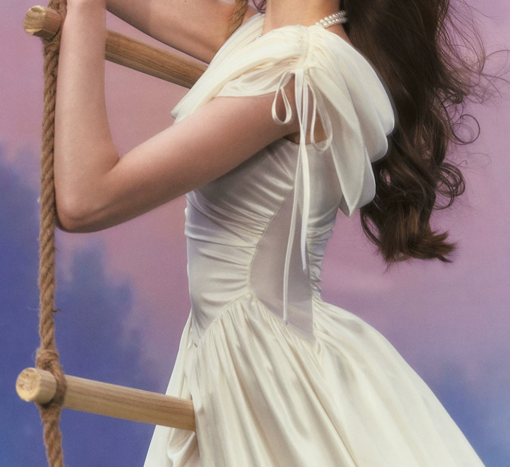 Charming Ruched Collar White Prom Dress Satin A-Line Evening Dress C8655