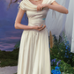 Charming Ruched Collar White Prom Dress Satin A-Line Evening Dress C8655