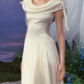 Charming Ruched Collar White Prom Dress Satin A-Line Evening Dress C8655
