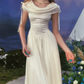 Charming Ruched Collar White Prom Dress Satin A-Line Evening Dress C8655