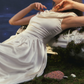 Charming Ruched Collar White Prom Dress Satin A-Line Evening Dress C8655