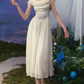 Charming Ruched Collar White Prom Dress Satin A-Line Evening Dress C8655