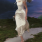 Charming Ruched Collar White Prom Dress Satin A-Line Evening Dress C8655