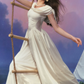 Charming Ruched Collar White Prom Dress Satin A-Line Evening Dress C8655