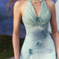 Chic Halter Neck Blue Prom Dress Satin Appliques A-Line Evening Dress C8656
