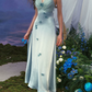 Chic Halter Neck Blue Prom Dress Satin Appliques A-Line Evening Dress C8656