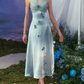 Chic Halter Neck Blue Prom Dress Satin Appliques A-Line Evening Dress C8656