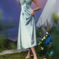 Chic Halter Neck Blue Prom Dress Satin Appliques A-Line Evening Dress C8656