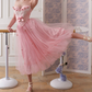 Adorable Strapless Pink Prom Dress Appliqeus Tulle A-Line Evening Dress C8657