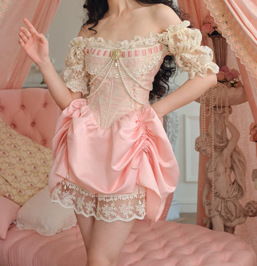 Romantic Short Sleeve Pink Homecoming Dress Short Sleeve Beading Lace A-Line Birthday Dress C8658