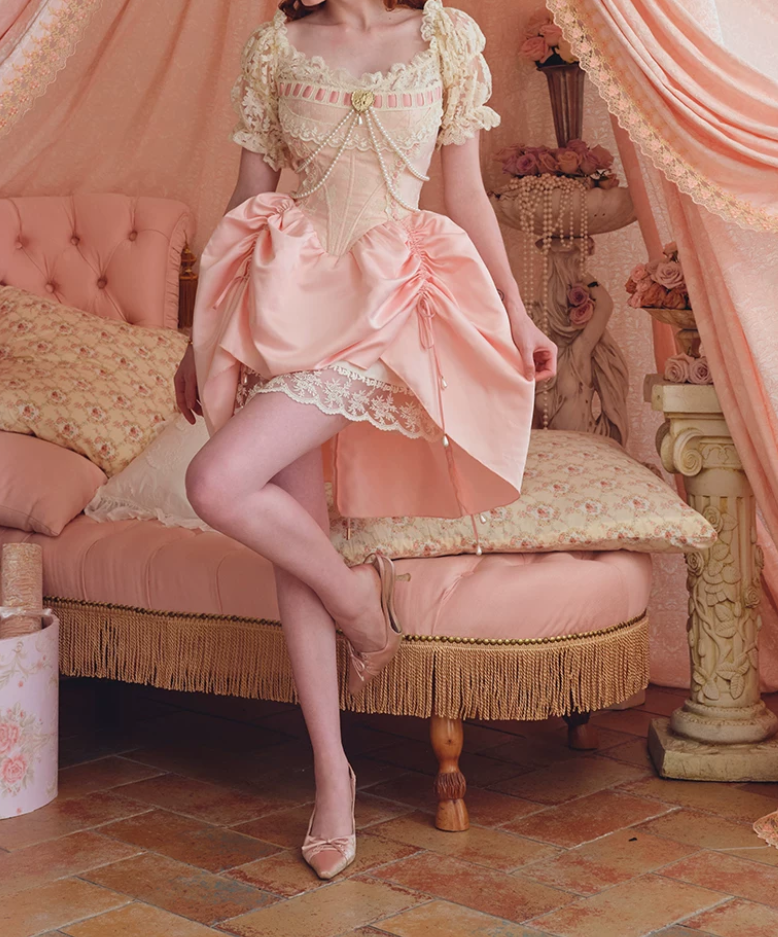 Romantic Short Sleeve Pink Homecoming Dress Short Sleeve Beading Lace A-Line Birthday Dress C8658
