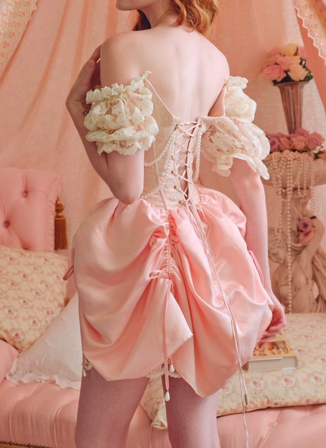 Romantic Short Sleeve Pink Homecoming Dress Short Sleeve Beading Lace A-Line Birthday Dress C8658
