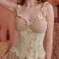 Fascinating Spaghetti Straps Pink Tulle Prom Dress 3D Floral Lace A-Line Evening Dress C8662