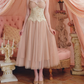 Fascinating Spaghetti Straps Pink Tulle Prom Dress 3D Floral Lace A-Line Evening Dress C8662