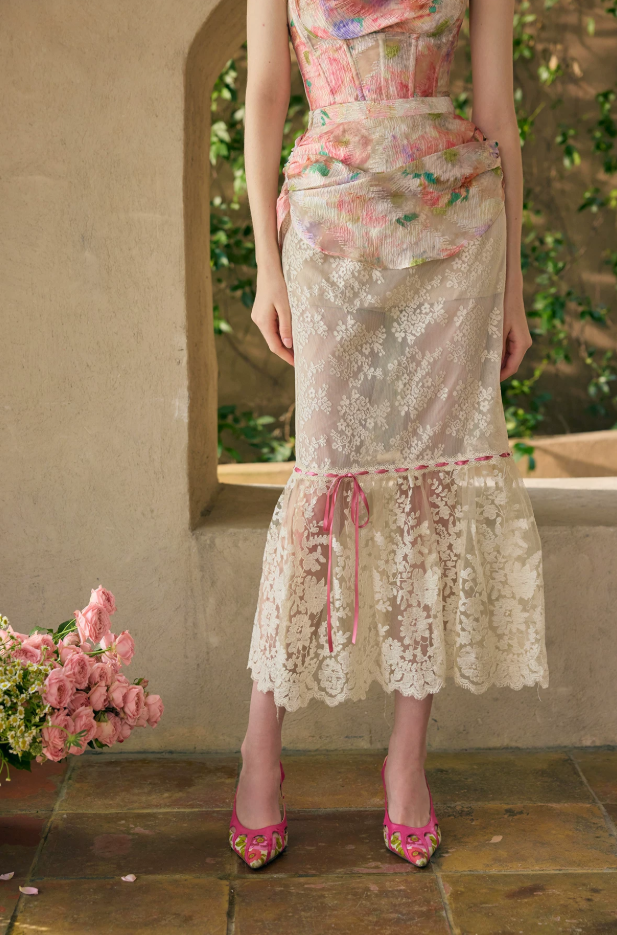 Unique Strapless Pink Prom Dress Floral Lace Sheath Evening Dress C8665