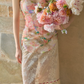 Unique Strapless Pink Prom Dress Floral Lace Sheath Evening Dress C8665