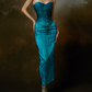 Classical Strapless Teal Prom Dress Satin Sheath Evening Dress C8667