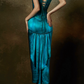 Classical Strapless Teal Prom Dress Satin Sheath Evening Dress C8667