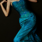 Classical Strapless Teal Prom Dress Satin Sheath Evening Dress C8667