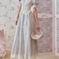 Ornate Short Sleeve Lace Prom Dress Pastel Blue A-Line Evening Dress C8670