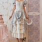 Ornate Short Sleeve Lace Prom Dress Pastel Blue A-Line Evening Dress C8670