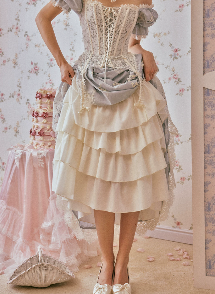 Ornate Short Sleeve Lace Prom Dress Pastel Blue A-Line Evening Dress C8670