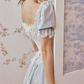 Ornate Short Sleeve Lace Prom Dress Pastel Blue A-Line Evening Dress C8670