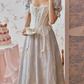Ornate Short Sleeve Lace Prom Dress Pastel Blue A-Line Evening Dress C8670