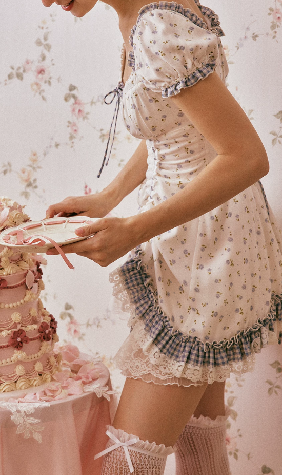 Glam Short Sleeve Floral Homecoming Dress Ruffles Lace A-Line Birthday Dress C8671