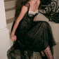 Trendy Spaghetti Straps Black Prom Dress Polka Dots Tulle A-Line Evening Dress C8672