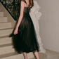 Trendy Spaghetti Straps Black Prom Dress Polka Dots Tulle A-Line Evening Dress C8672