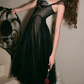 Trendy Spaghetti Straps Black Prom Dress Polka Dots Tulle A-Line Evening Dress C8672