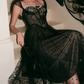 Trendy Spaghetti Straps Black Prom Dress Polka Dots Tulle A-Line Evening Dress C8672
