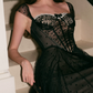 Trendy Spaghetti Straps Black Prom Dress Polka Dots Tulle A-Line Evening Dress C8672