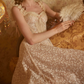 Romantic Spaghetti Straps Beige Prom Dress Lace A-Line Evening Dress C8675
