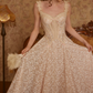 Romantic Spaghetti Straps Beige Prom Dress Lace A-Line Evening Dress C8675