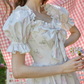 Sweet Floral Bow Tiered Prom Dress Short Sleeve A-Line Evening Dress C8676