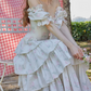 Sweet Floral Bow Tiered Prom Dress Short Sleeve A-Line Evening Dress C8676