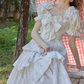 Sweet Floral Bow Tiered Prom Dress Short Sleeve A-Line Evening Dress C8676