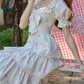 Sweet Floral Bow Tiered Prom Dress Short Sleeve A-Line Evening Dress C8676