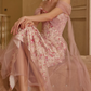 Romantic Off-Shoulder Pink Prom Dress Floral Sheath Tulle Evening Dress C8678