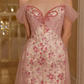 Romantic Off-Shoulder Pink Prom Dress Floral Sheath Tulle Evening Dress C8678