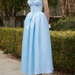 Classical Strapless Blue Prom Dress Lace-Up A-Line Evening Dress C8679
