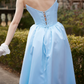 Classical Strapless Blue Prom Dress Lace-Up A-Line Evening Dress C8679