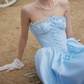 Classical Strapless Blue Prom Dress Lace-Up A-Line Evening Dress C8679